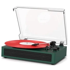 VINYLSLINK Bluetooth Record Player, Vintage Turntable with Treble & Bass 