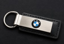 Vintage Crown BMW Greensboro NC Black Leather Metal Dealer Keychain Key Ring