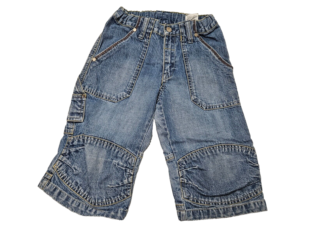 H&M Blue Washed Denim Shorts Elastic Waist Adjustable Zip Knee Length size  6-7