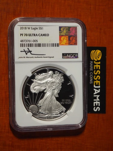 2018 W PROOF SILVER EAGLE NGC PF70 ULTRA CAMEO JOHN MERCANTI SIGNED ART LABEL!