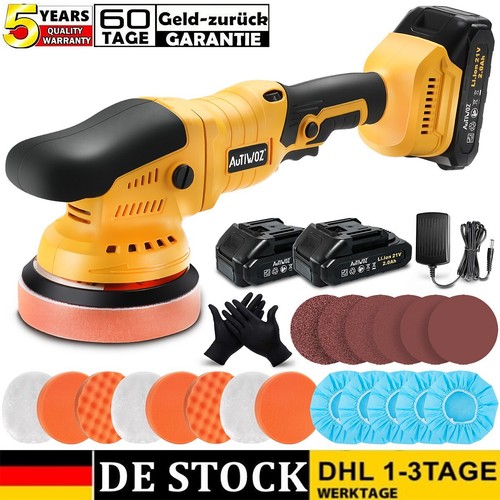 21V Akku Poliermaschine Auto Exzenter Polierer 2 Batterien 125mm Polierschwamm - Bild 1 von 13