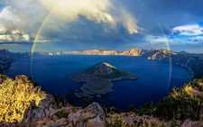 Landscape rainbows island lake forest mountains clouds Custom Gaming Mat Desk