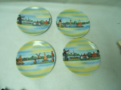 Vintage Eleanor Bavaria Set of 4 Dessert Plates Holland Waterfront Scenes