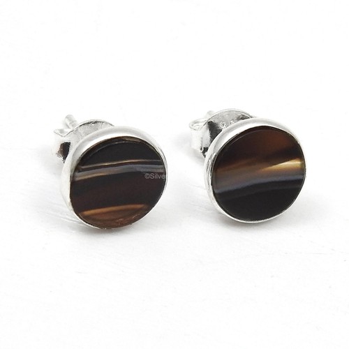 Striped Onyx Gemstone Birthday Gift Stud Butterfly Earrings 925 Sterling Silver - Picture 4 of 9