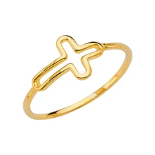 Ioka -14K Solid Yellow Gold Simple & Plain Open Cross Stackable Band Ring