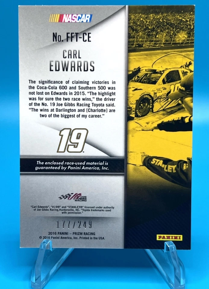 2016 Panini Prizm NASCAR Firesuit Fabrics Team Set /249 Carl Edwards #FFT-CE - Image 2 of 2