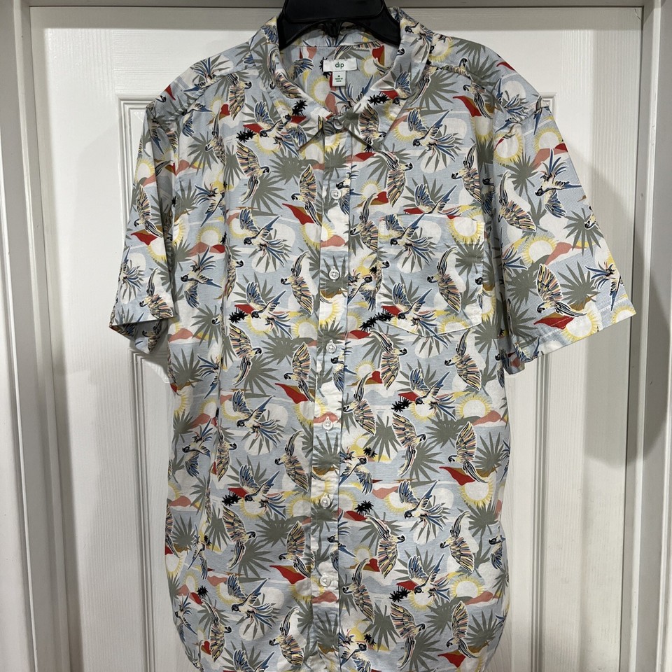 DIP Tropical Parrot Print Short Sleeve Button Down Shirt Sz Med ...