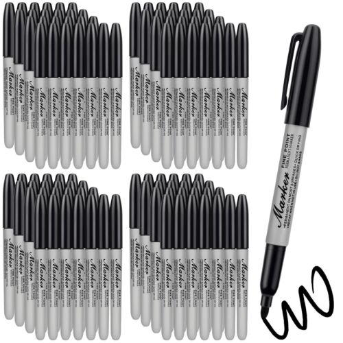 84 Packs Permanent Markers Bulk Black Fine Tip Permanent Markers Set Waterpro...
