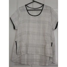 Tulip Womens Lagenlook Tunic Top Size L White Checks Print High Low NWOT
