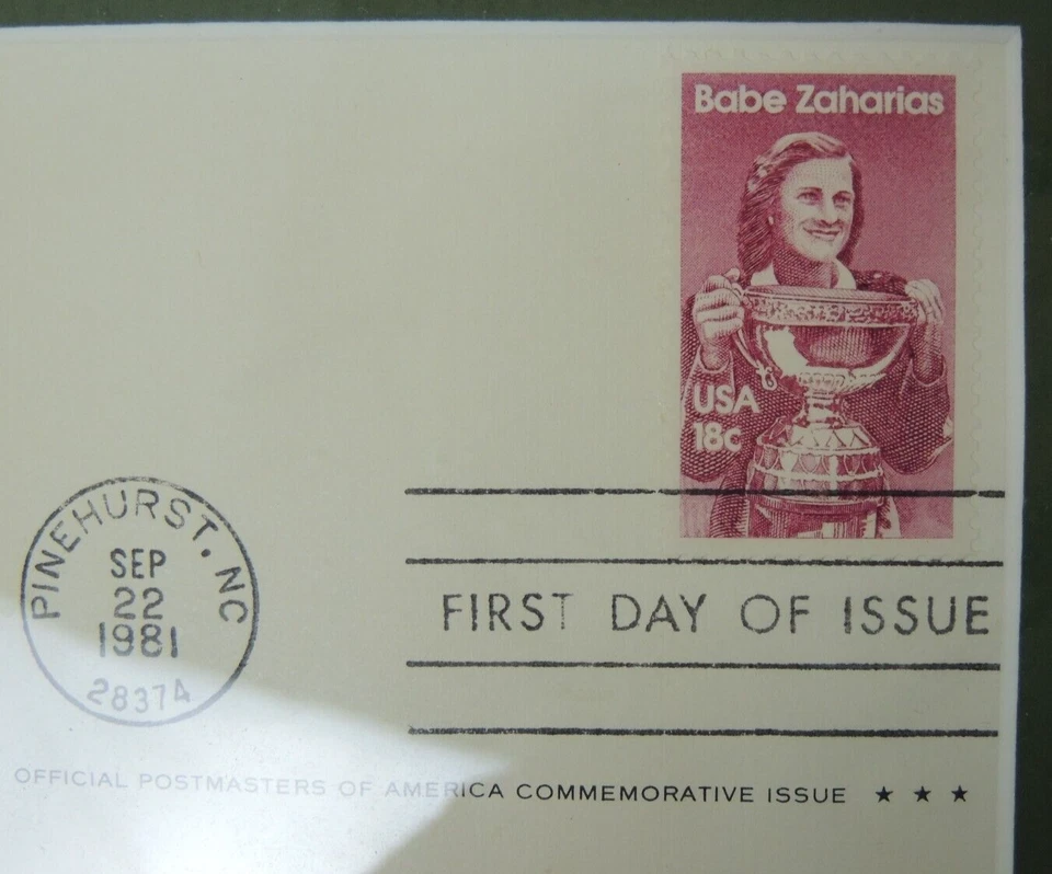 Babe Zaharias Bobby Jones Stamps First Day Cover Issue 1981 Pinehurst NC Framed - Image 4 of 4