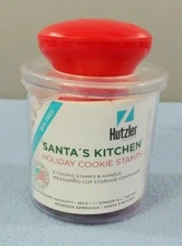 NEW HUTZLER SANTA'S KITCHEN HOLIDAY COOKIE STAMPS 6 PIECE SET WITH MEASURING CUP