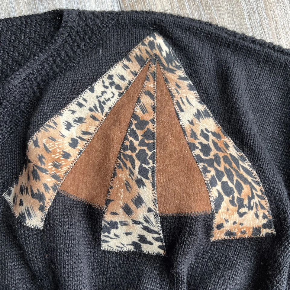 Vintage 80s Sweater Dolman Sleeve Statement Black Leopard Print Animal Large - Image 3 of 4
