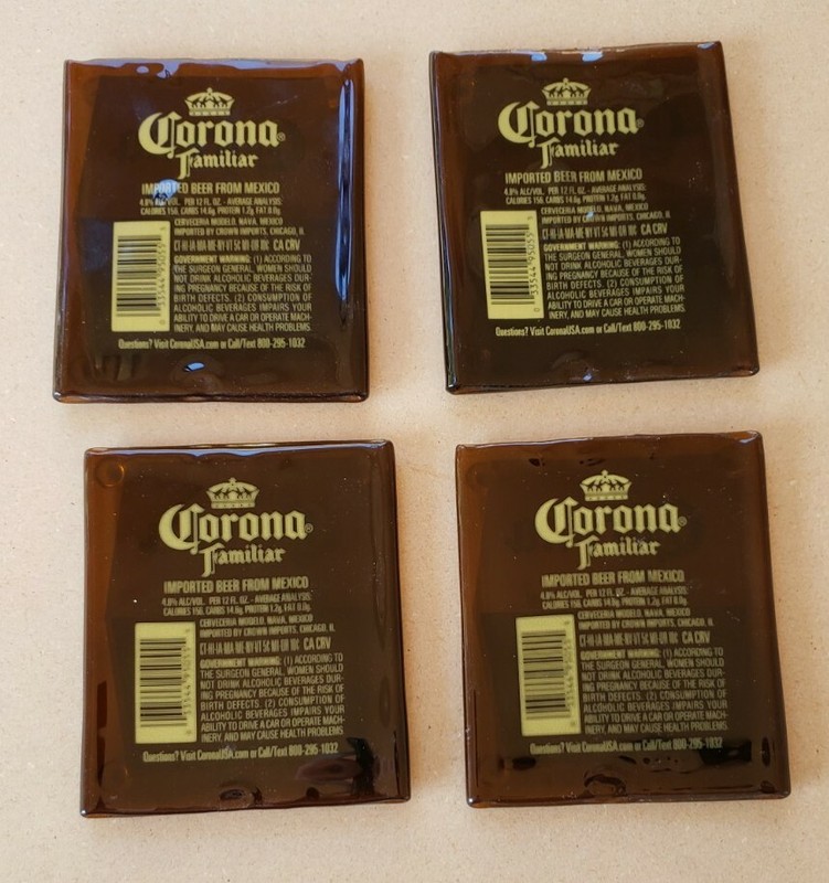 Corona Bottle Glass Coasters Set of 4 Corona Familiar Amber Glass Handmade
