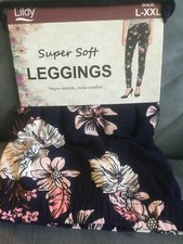 LILDY NAVY BLUE WITH PINK WHITE FLOWERS SUPER SOFT LEGGINGS SIZE L-XXL - NEW