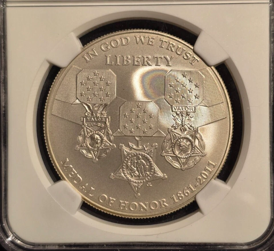 2011 S Medal of Honor Commemorative Silver Dollar MS70 NGC Jeppson Signed Label - Image 3 of 4