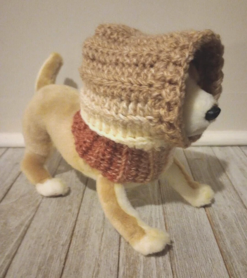 handmade crochet dog pet hood hat snood small medium breed rubiks red - Image 3 of 4