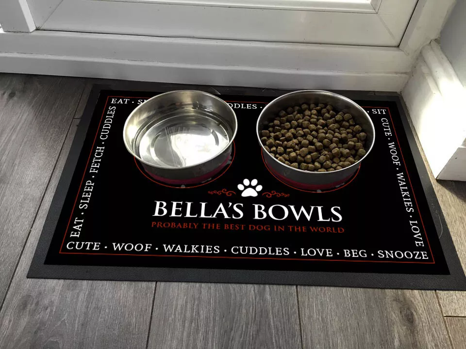 Personalised with any name Pet Dog bowl feeding mat 60 x 40 cm Large mat