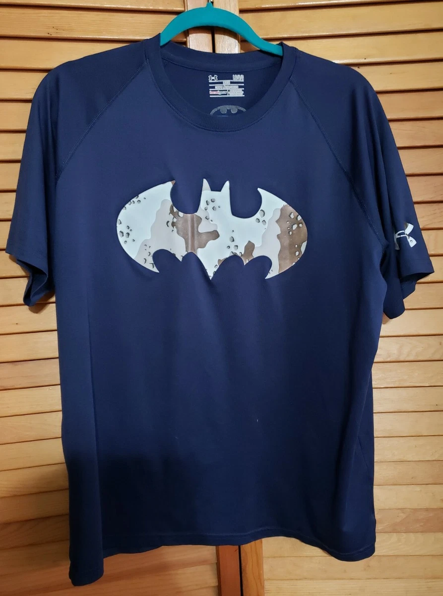 Mens Under Armour T Shirt Navy Blue Batman Logo Heatgear Active