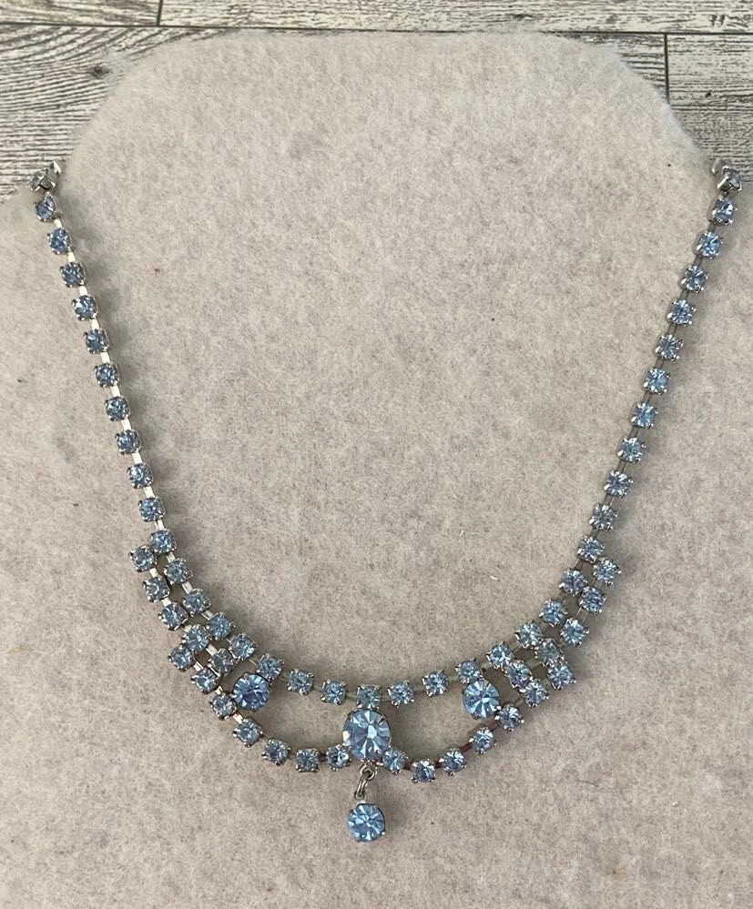 Vintage blue rhinestone necklace sale