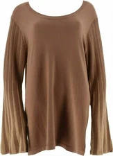 Attitudes by Renee Pleated Bell Sleeve Sweater-Nutmeg-3X-NEW-A294131
