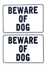 "BEWARE OF DOG" 10" x 7" Warning Signs, 2 Sign Set, Heavyweight Aluminum