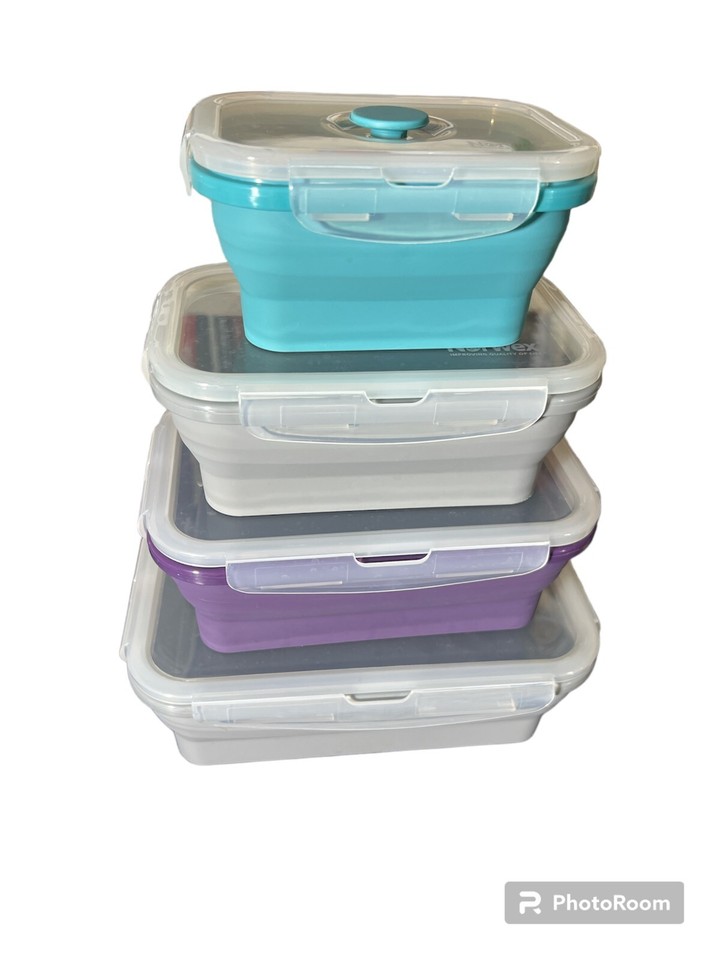 NORWEX Silicone Food Storage Containers, Set Of 4, Collapsible Space