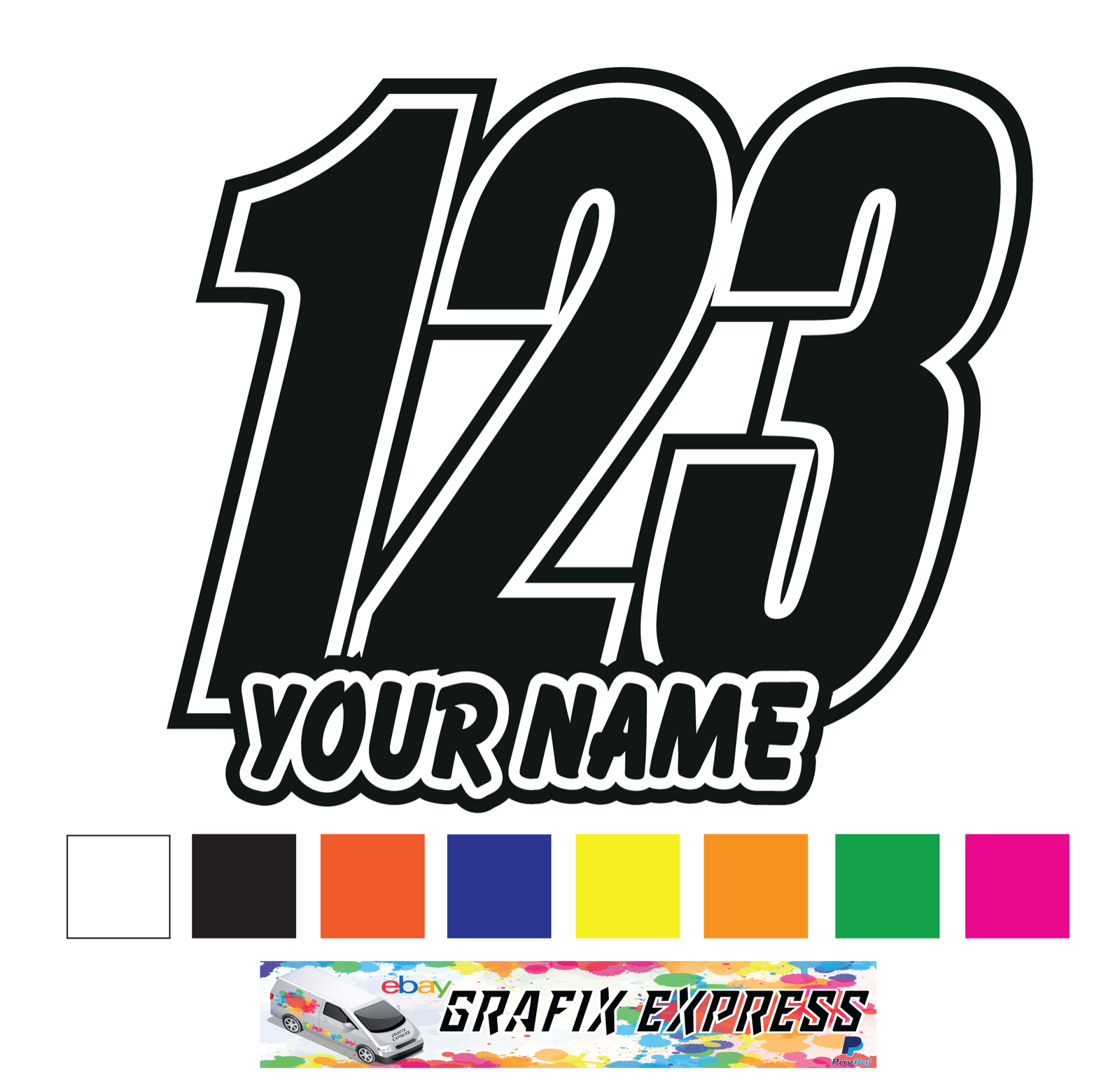 3 SETS Custom Race Numbers Name Vinyl Stickers Decals Motorbike ...