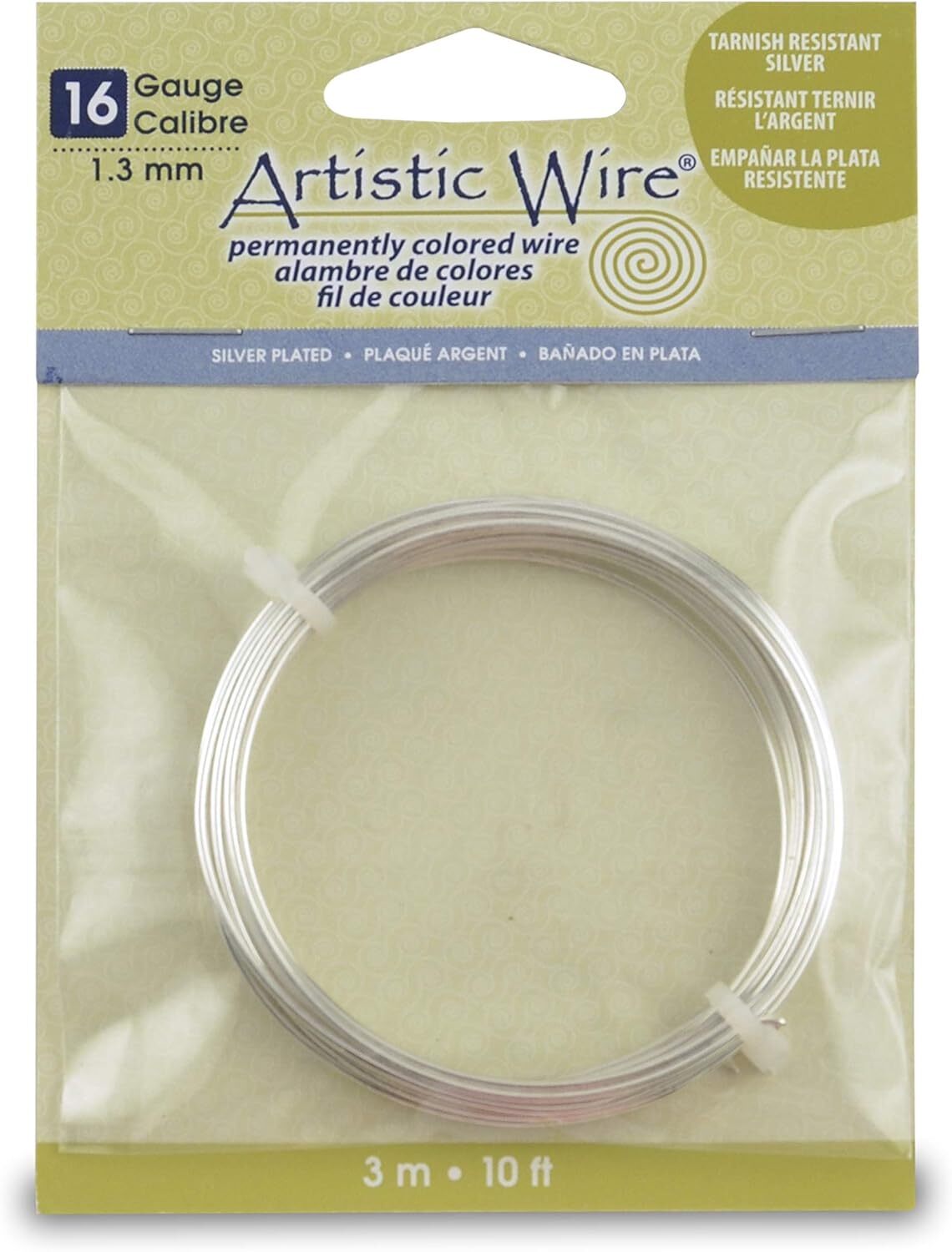 Beadalon AWB-16S-10-Художественная проволока длиной 10 футов-Не тускнеющее серебро-16 калибр, 10, Медь,