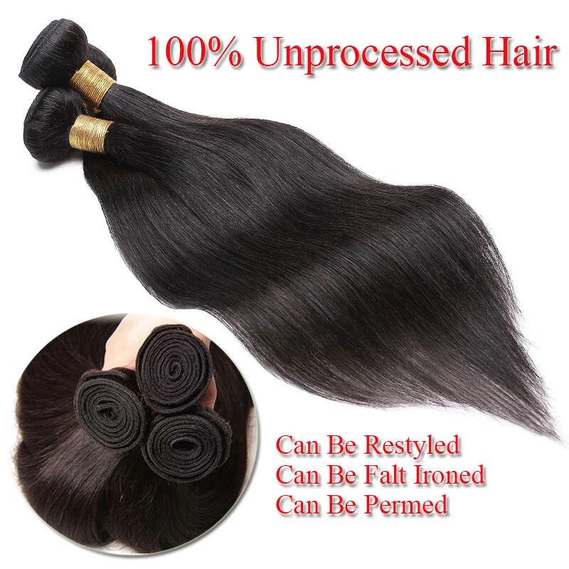 Extensiones de tejido de cabello humano brasileño de 1-4 paquetes trama recta virgen real OFERTA Foto 3 de 4