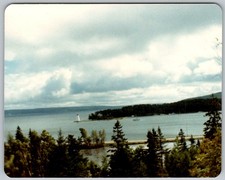 Vtg Color Snapshot Scenic Lakeside Landscape View Bright 1980s 1960s