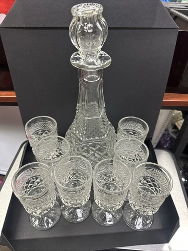 Vintage Anchor Hocking Wexford 10 piece Wine Set Decanter Glasses