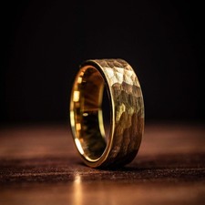 HAMMERED GOLD WEDDING Ring, 18K Yellow Gold Wedding Band, Men's Engagement