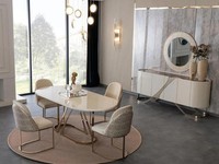 Esszimmer Set Esstisch KüChentisch StüHle Sideboard Spiegel Luxus Gold 7Tlg