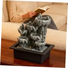 Indoor Cave Rock Waterfall Fountain with Warm Light,Tabletop Fountain Style 7