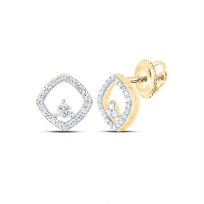 0.17 Ctw Natural Diamond Triangle In a Square Stud Earrings 10kt Yellow Gold