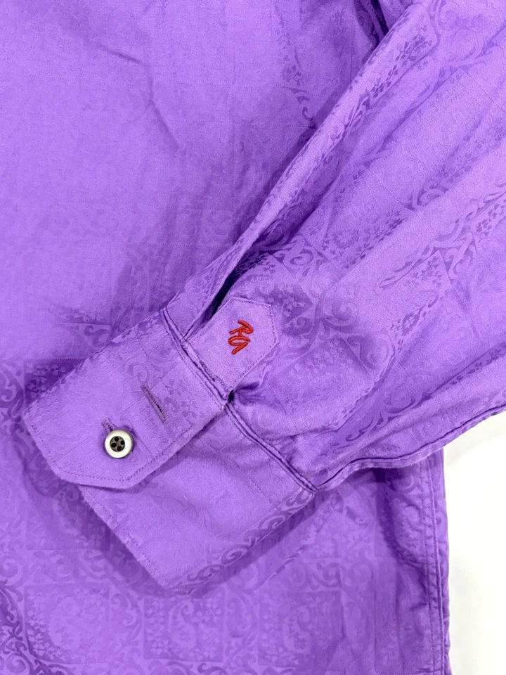 Robert Graham Men's Purple Paisely Long Sleeve Flip Cuff Casual LS Shirt Large - Image 4 of 4