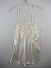 Vintage 90s Josie Satin Lace Chemise Nightgown Women M White Sleeveless