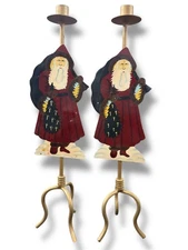 Old World Santa and Tree Christmas Candlestick Metal Mantle Candle Holder  18”