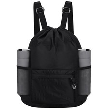 Waterproof Drawstring Bag, Lightweight String Backpack with Large, Black