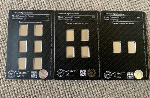 Wessex Mint 1g Silver Bars 12x1g Bullion Investment Minted 999 Silver