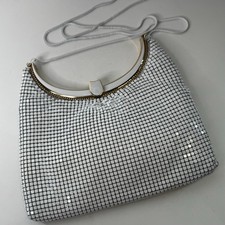 Vintage WHITE MESH Gold Tone Accents White Metal Strap LINED Shoulder Bag PURSE