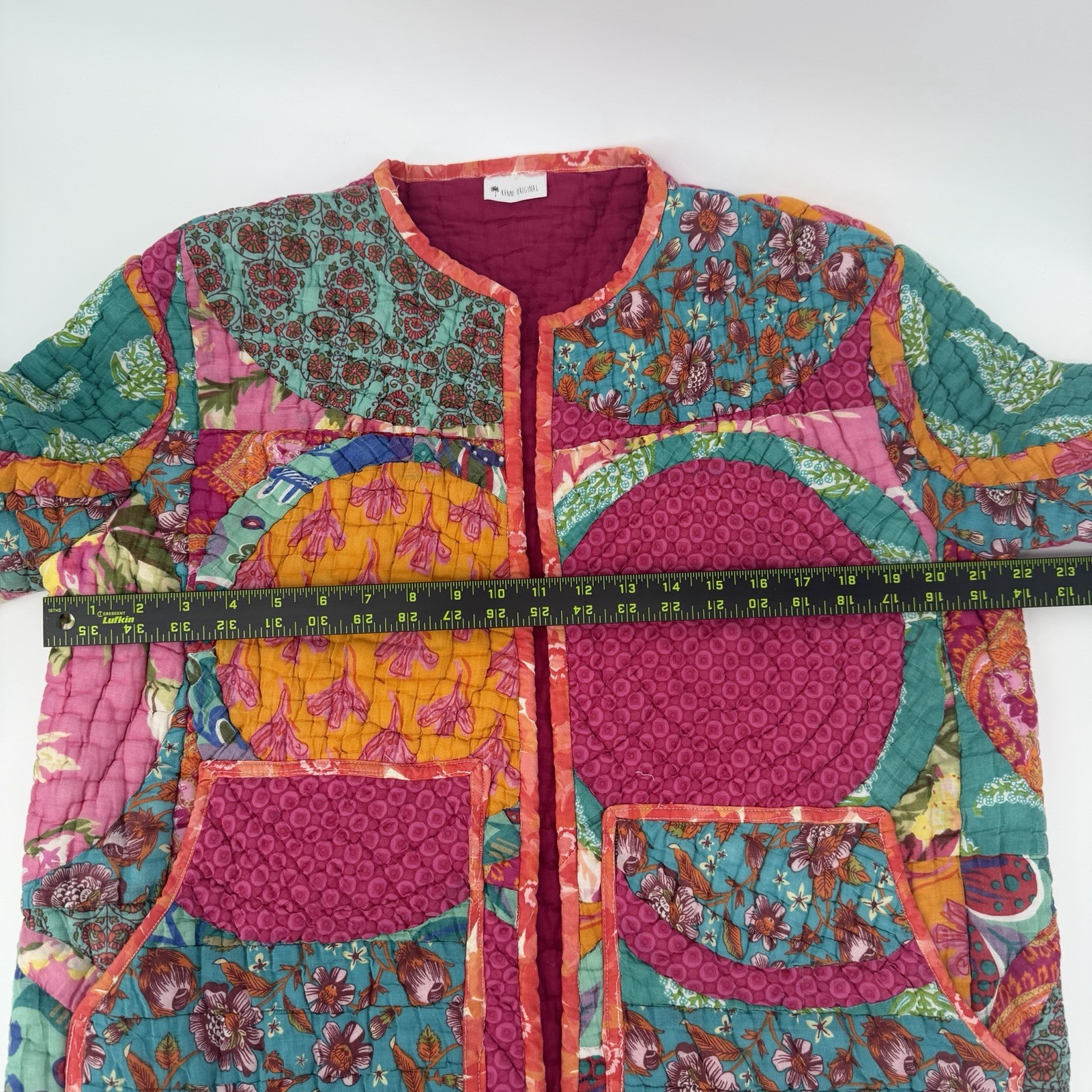 Pink Handmade Quilted Patchwork Jacket Womens Lar… - image 7