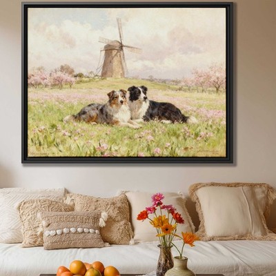Dog Border Collie Artwork Oil Painting Farmhouse Canvas Print Living Room Decor