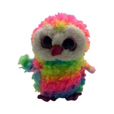Ty Beanie Boos Owen the Owl Plush 6" Large Glitter Eyes Rainbow Color