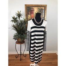 Anna Women XL Black & White Sweater Dress Scoop Neck Long Sleeve Mob Wife Casual