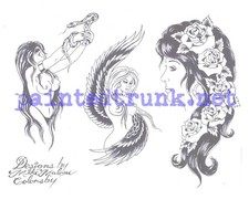 vintage copy 1980s production mike malone rollo pinup woman tattoo flash 11x14