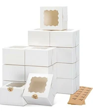 50pcs White Bakery Boxes 4x4x2.5" With Window Cookie Boxes Small Treat Boxes