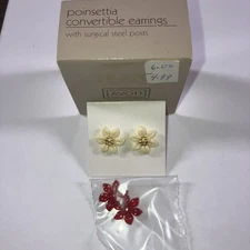 New NOS  Vintage Avon Poinsettia convertible Pierced earrings 1984
