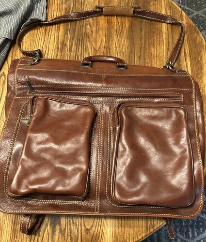 Floto Italian Leather Heavy Stitch Hanging Garment Bag Suitcase Italy Strap