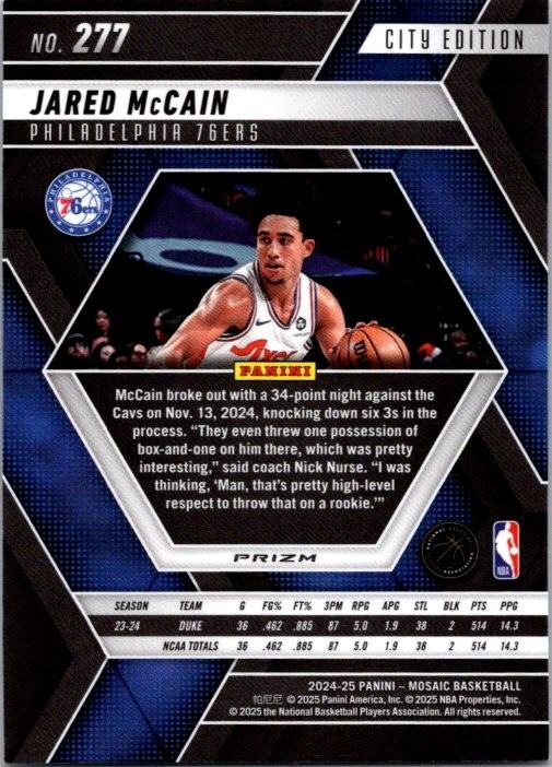 2024-25 Panini Mosaic #277 Jared McCain RC Rookie Card Silver